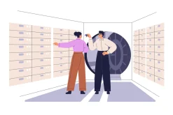 Clients use finance services in bank