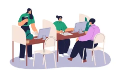 Clients use finance services in bank