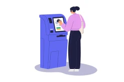 Clients use finance services in bank