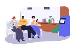 Clients use finance services in bank