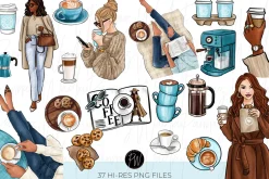Coffee & cookies clipart bundle png