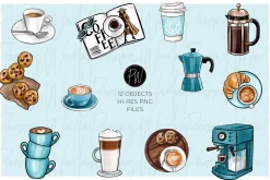 Coffee & cookies clipart bundle png