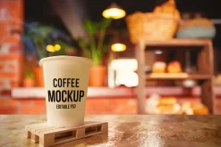 Coffee Cup, Signage, and Bag Mockups