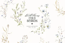 Cold season - watercolor wildflowers