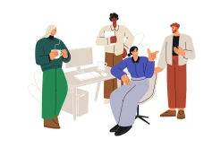Colleagues teams work in office set