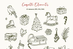 Coquette Christmas hand drawn set