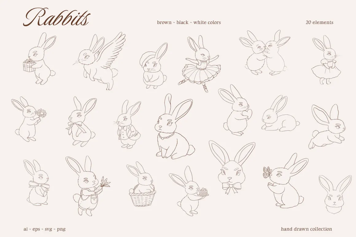 Coquette rabbit vintage illustration
