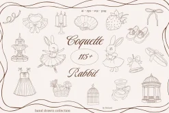 Coquette rabbit vintage illustration