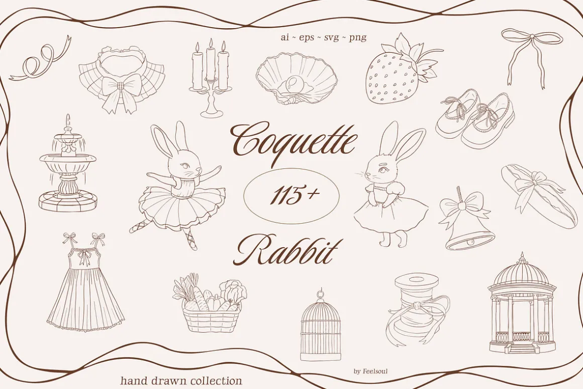 Coquette rabbit vintage illustration
