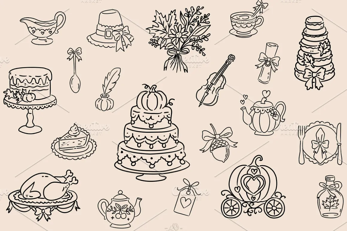 Coquette Thanksgiving Line Art