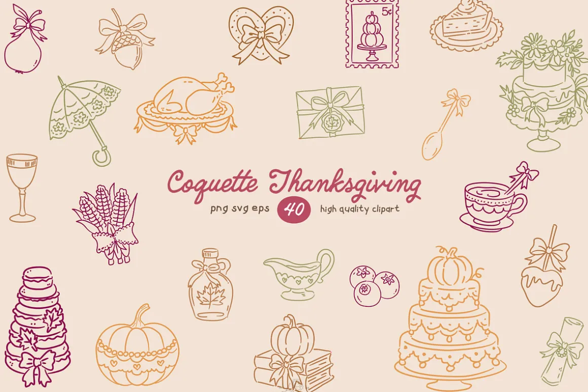 Coquette Thanksgiving Line Art