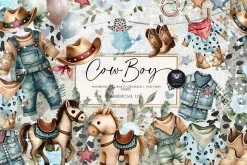 CowBoy Baby Watercolor Clipart