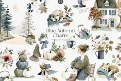 cozy autumn charm clipart set