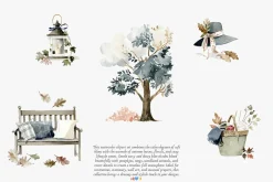 cozy autumn charm clipart set