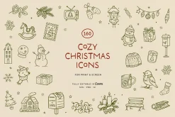 COZY CHRISTMAS line art clipart