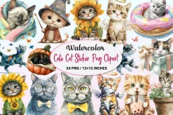 Cute Cat Sticker Clipart Bundle