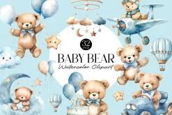Cute Teddy Bear Baby Shower Clipart