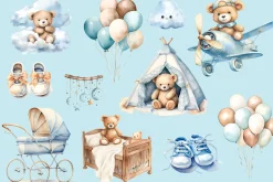Cute Teddy Bear Baby Shower Clipart