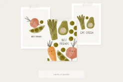 Cute cartoon watercolor vegetables