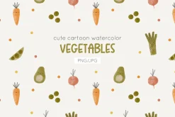 Cute cartoon watercolor vegetables