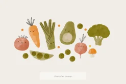 Cute cartoon watercolor vegetables