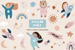 Cute Cosmic Astronaut Girls