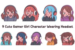 9 Cute Gamer Girl Wearing Headset