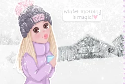 Cute girls. Winter llustrations.