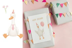 Cute goose illustrations and pattern