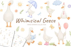 Cute goose illustrations and pattern