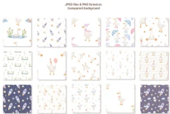Cute goose illustrations and pattern