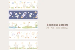 Cute goose illustrations and pattern