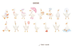 Cute goose illustrations and pattern