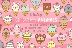 Cute kawaii ice cream animals
