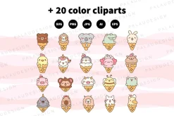 Cute kawaii ice cream animals