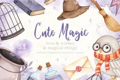 Cute Magic Watercolor Clip Arts