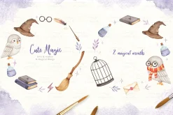 Cute Magic Watercolor Clip Arts
