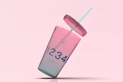 3d Acrylic Cup with Straw Mockup