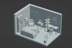 3D room with a workplace