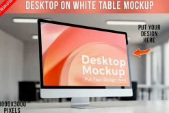 Desktop Mockup on a White Table PSD