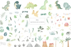 DINOSAUR watercolor clipart.