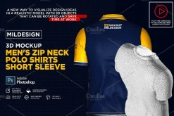 3D Mockup: Men's Zip Polo Shirts SS