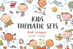 Doodle cartoon happy kids big bundle