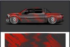 Dynamic Red Vehicle Wrap Design