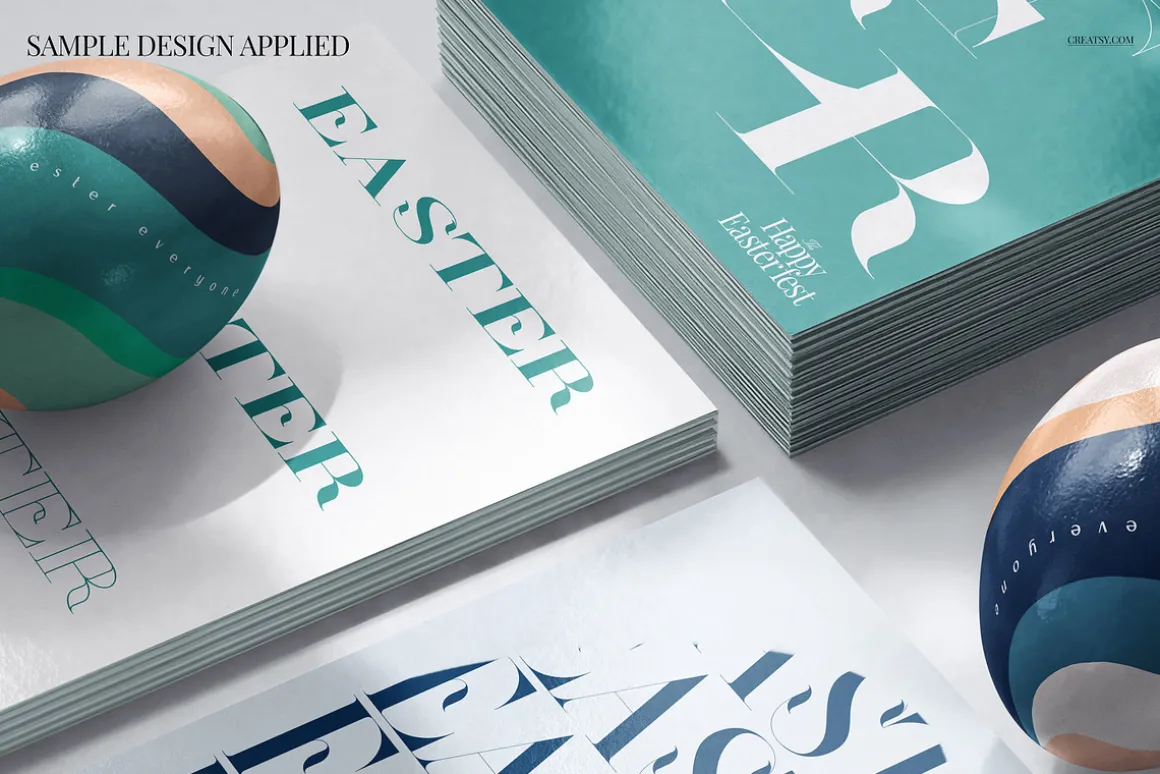 Easter Greeting Cards & Eggs Mockup