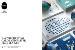 Easter Greeting Cards & Eggs Mockup