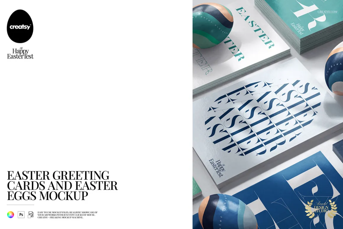 Easter Greeting Cards & Eggs Mockup