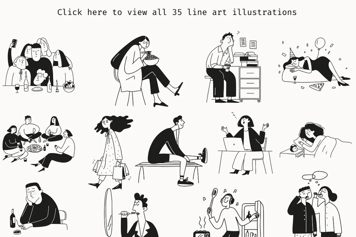 Everyday People: Hand-Drawn Line Art