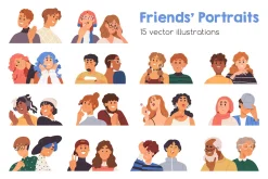 Face avatars of couples, friends set