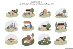 farm life clipart - ai, png, svg